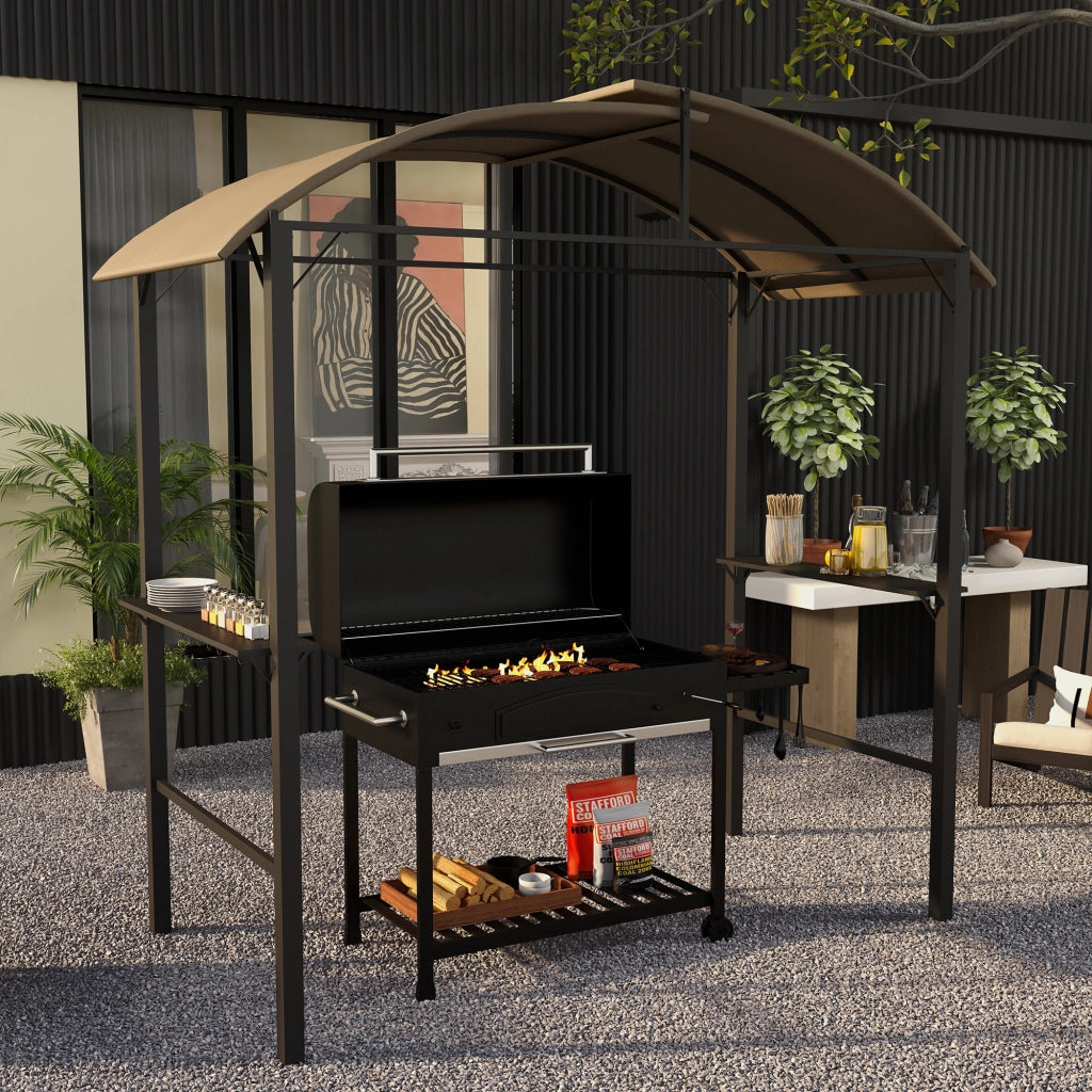 Gazebo da giardino con 2 ripiani laterali e ganci ¨C zephmum ¨C telaio in acciaio, 110x230 cm, colore kaki