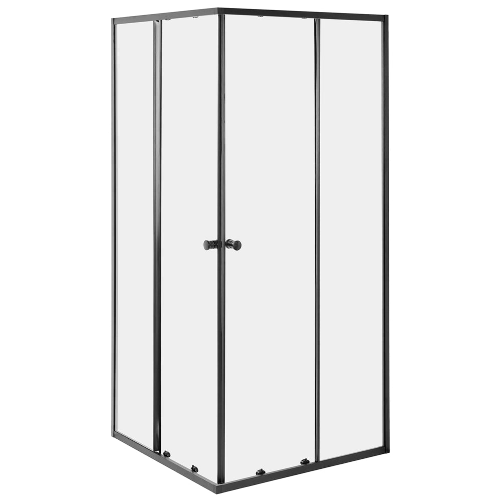 Box doccia in vetro temperato nero con telaio in alluminio, anta singola, 90 x 90 x 190 cm, design moderno