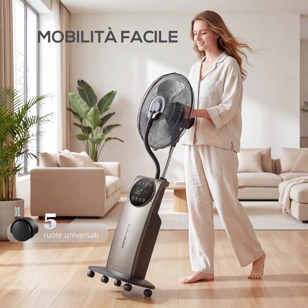 Ventilatore Nebulizzatore 90W con Serbatoio 3,1L 3 Modalità e 3 Velocità Oscillazione 70° e Timer