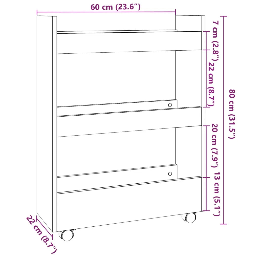 Carrello Stretto a 3 Livelli Rovere Sonoma in Truciolato 855252