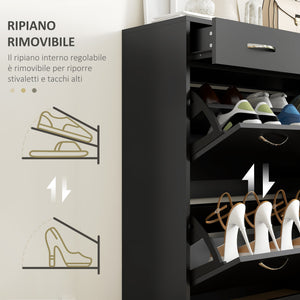 Mobile Scarpiera da 12 Paia 80x30x91,5 cm con Ripiani Regolabili e Cassetti in Legno Nero