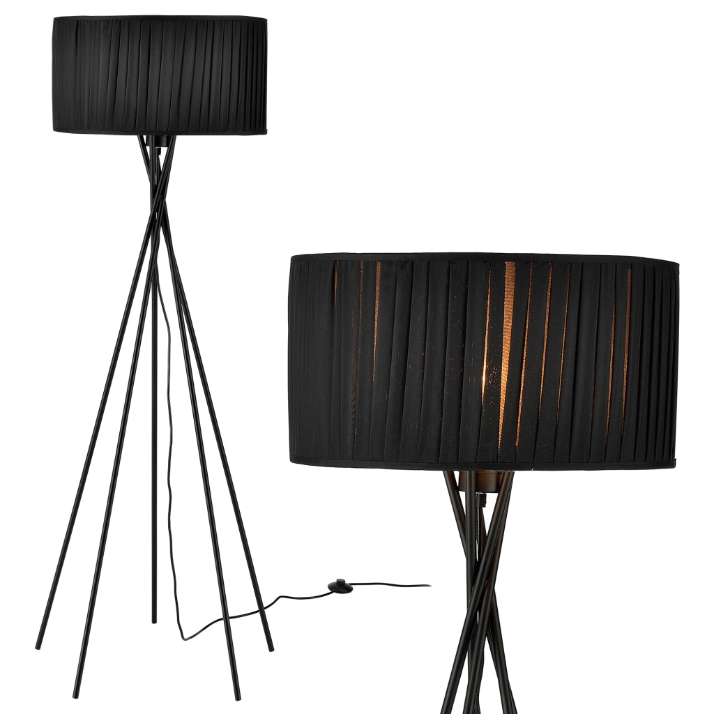 Lampada da Terra 'Black Mikado' Alta 155 cm Piantana a 5 Piedi con Paralume Cilindrico in Tessuto Decorativo Nero - lux.pro