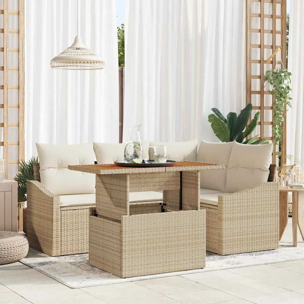 Set da Pranzo per Giardino con cuscino 5 pcs Beige e Crema