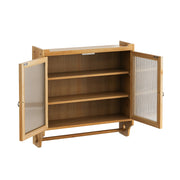 Armadio Pensile con 2 Ante in Vetro Cannelato; 3 Ripiani; Porta-Asciugamani; Stile Vintage; in Legno e MDF; 63×60×18 cm; Naturale