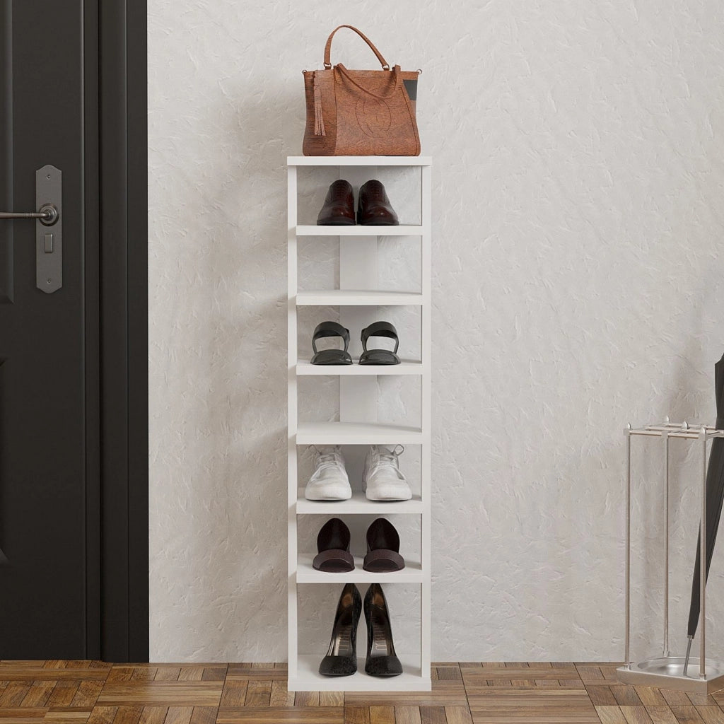 Mobile Portascarpe Soddi, Scarpiera 8 Paia, 30x30x110h cm Bianco