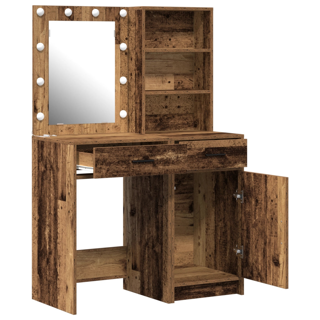 Set di 2 pezzi per toeletta con LED in legno vecchio e legno ingegnerizzato