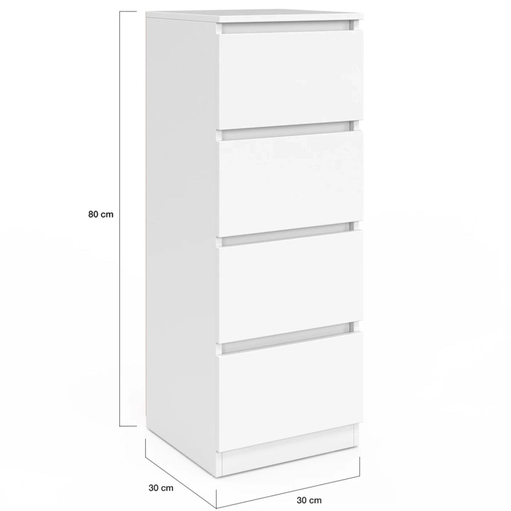 IDMarket - Credenza a 4 cassetti TOMI 30 cm in legno bianco per ingresso bagno