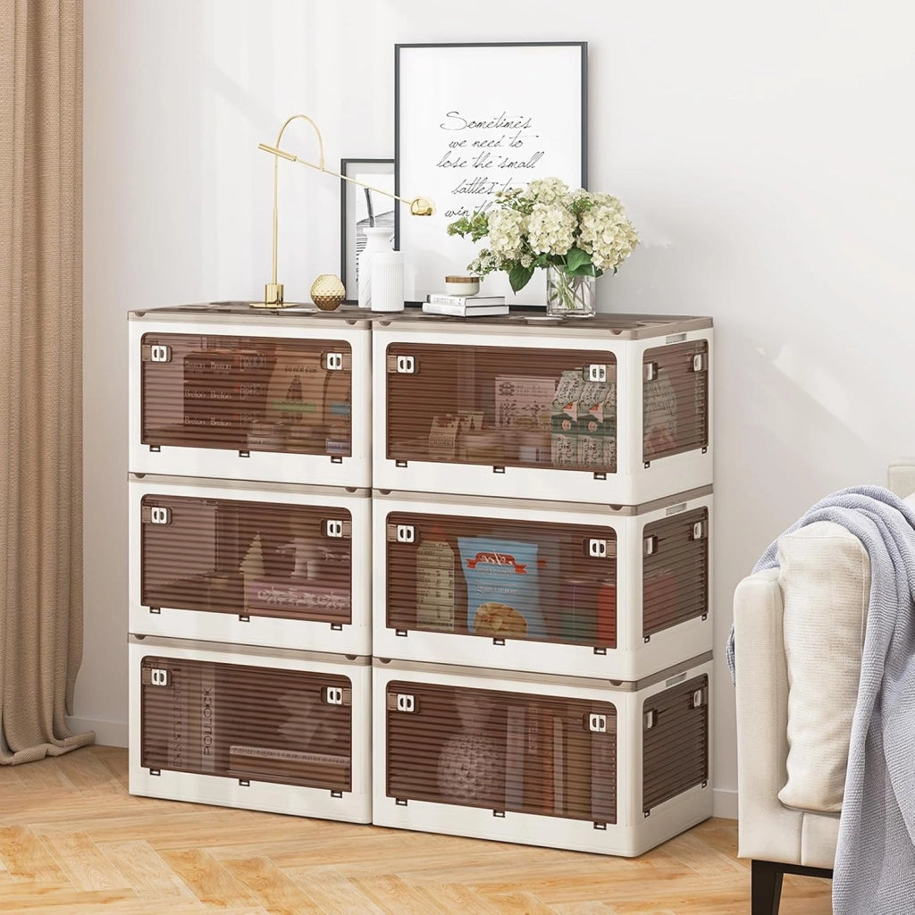 Set di 3 Contenitori Impilabili con Coperchi, Contenitori Pieghevoli in Plastica 132/90 L, Organizzatore con Ruote per Camera da Letto Soggiorno e Cucina (51,5x36,5x88cm)