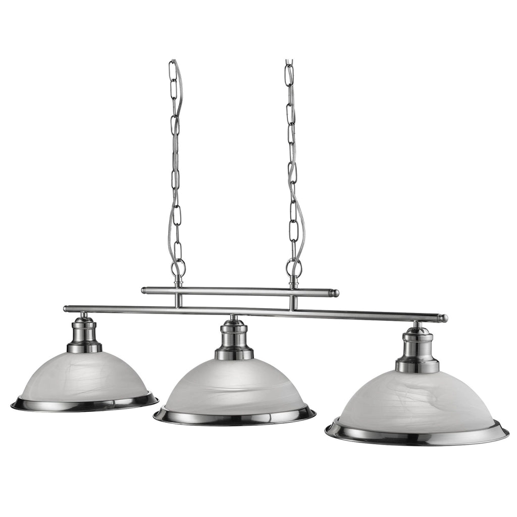 Lampadario Contemporaneo Bistro Acciaio Argento Vetro 3 Luci E27
