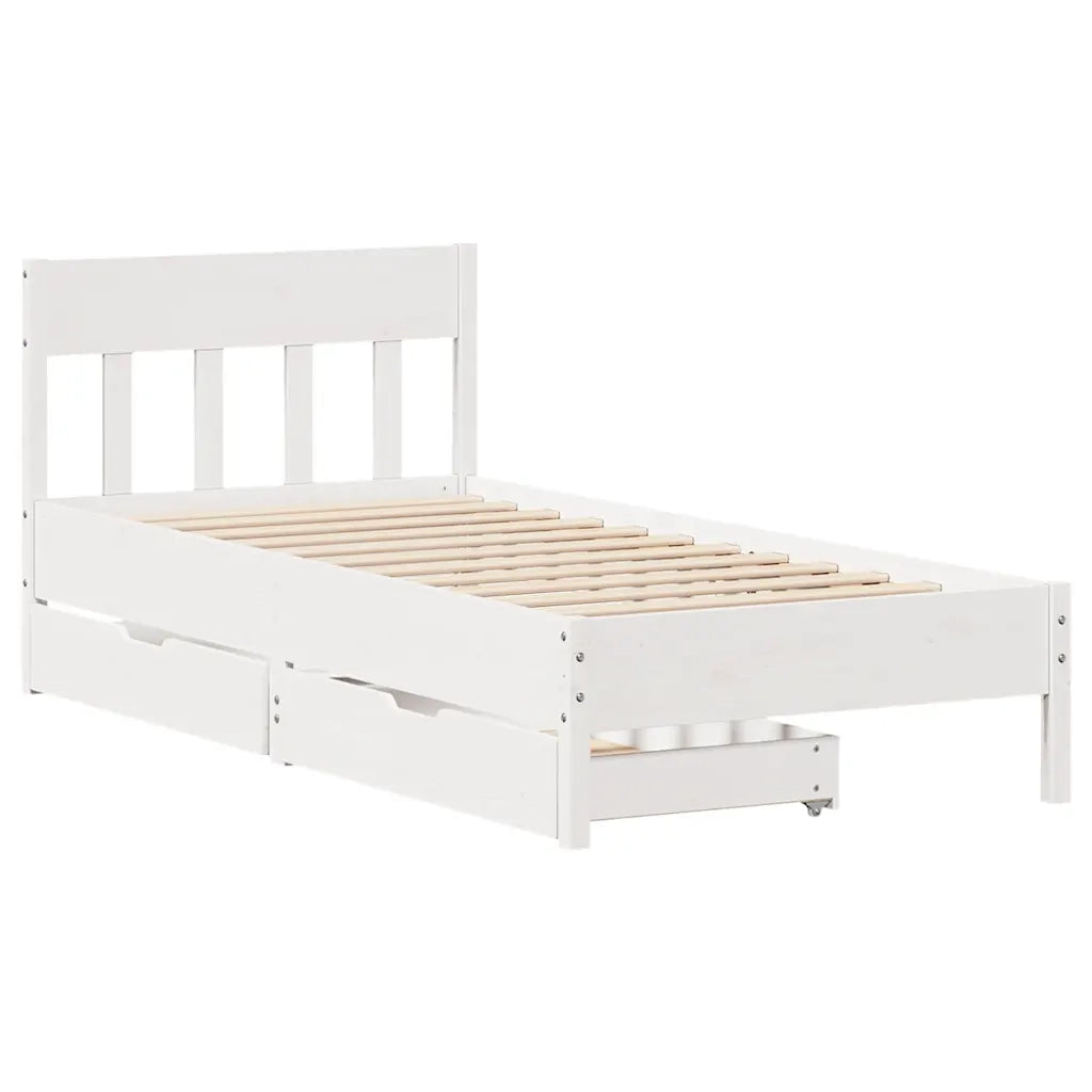 Letto senza Materasso-Struttura Letto Bianco 75x190 in Legno Massello di Pino 329653