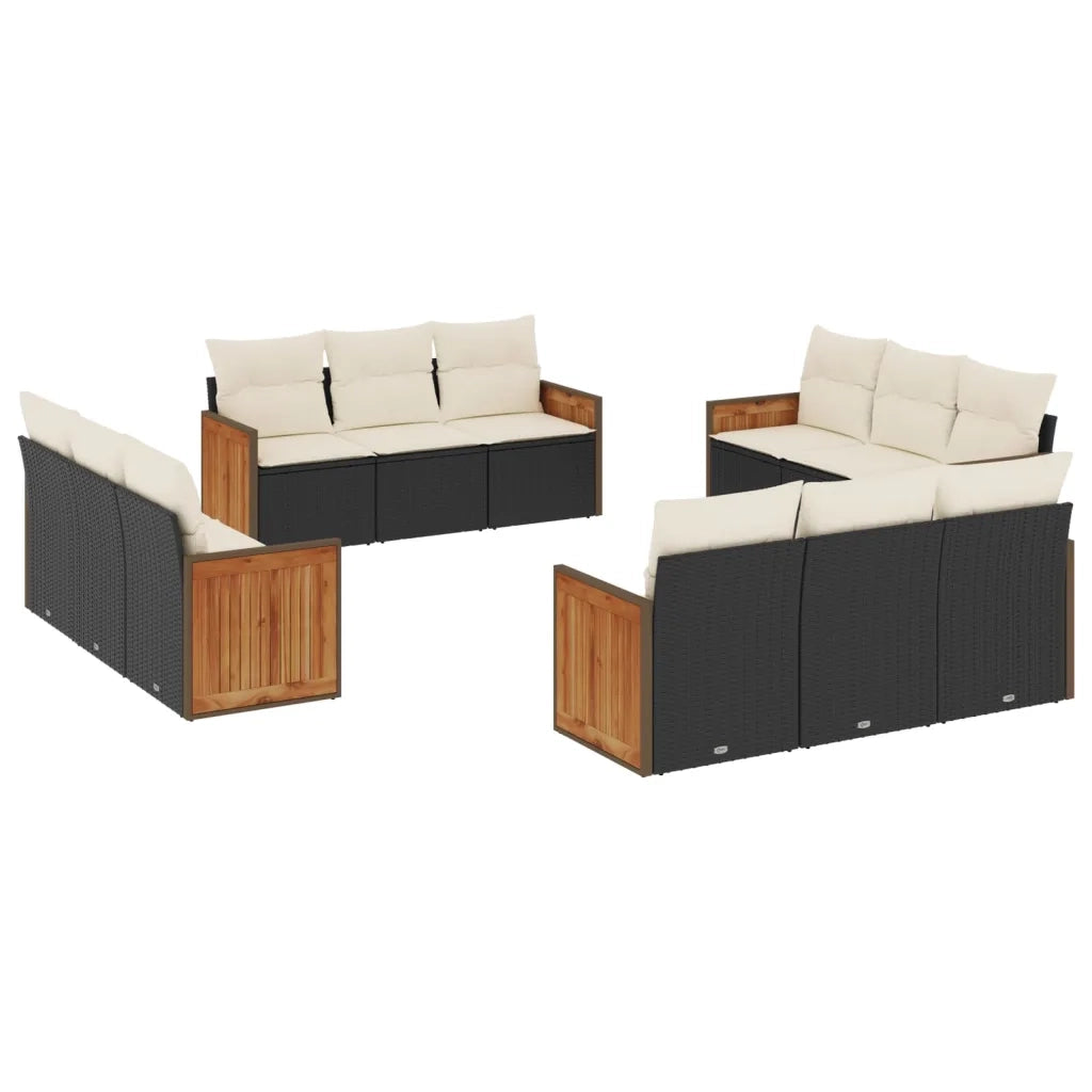 Set Divani da Giardino 12 pz con Cuscini Nero in Polyrattancod mxl 116315