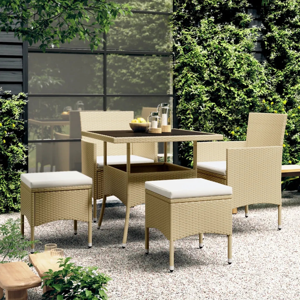 Set da Pranzo per Giardino 5 pz | Set Salotto da Giardino in Polyrattan Beige