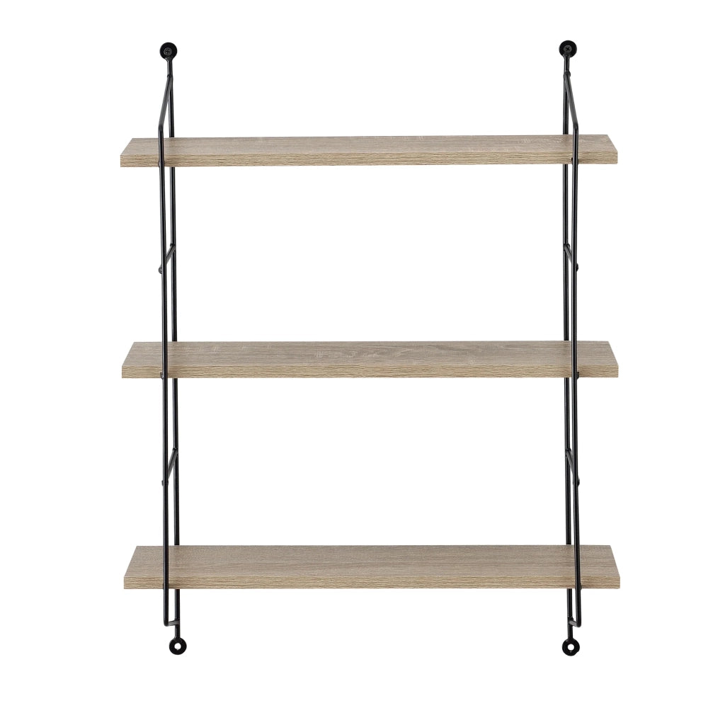 Mensola da parete con 3 ripiani struttura in acciaio 48 x 15 cm effetto legno 03_0001712