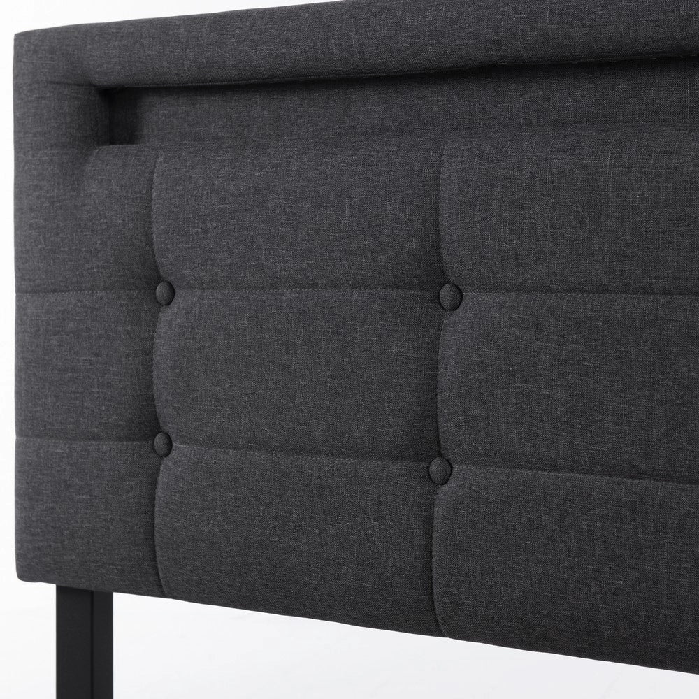 Letto Contenitore Imbottito con LED e Materasso ¨C Xylo ¨C Grigio, 140x200, Testiera Regolabile, Doghe in Legno