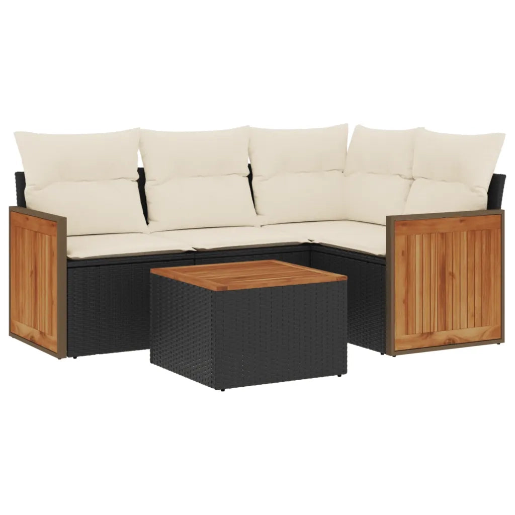 Set Divani da Giardino 5 pz con Cuscini in Polyrattan Nero cod mxl 112146