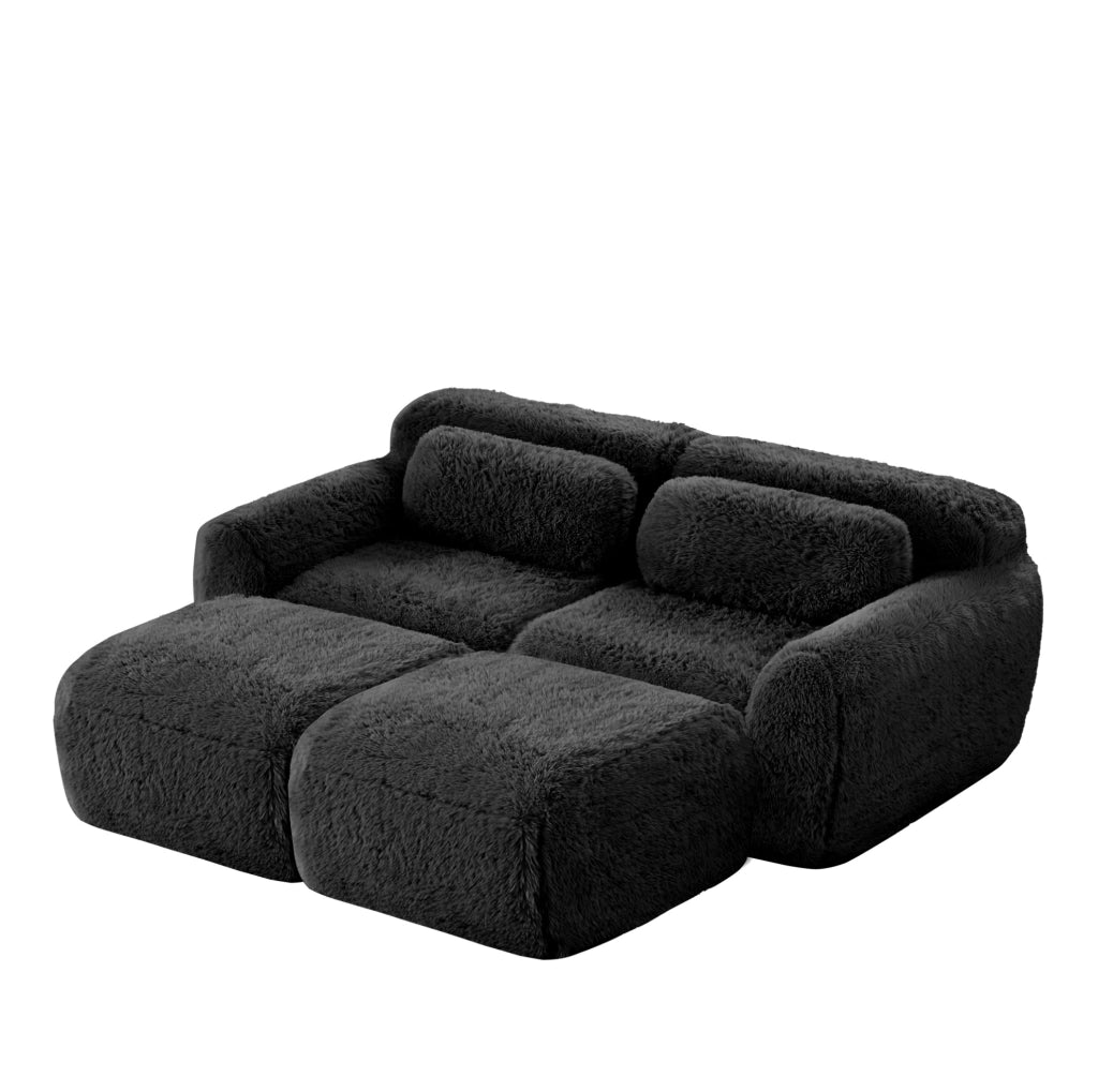 Divano modulare ad angolo senza struttura 204x179x73 cm in tessuto plush nero; senza montaggio