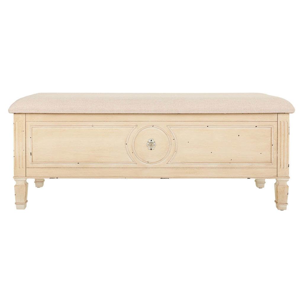 Sgabello beige in legno e imbottita 120x43x48h