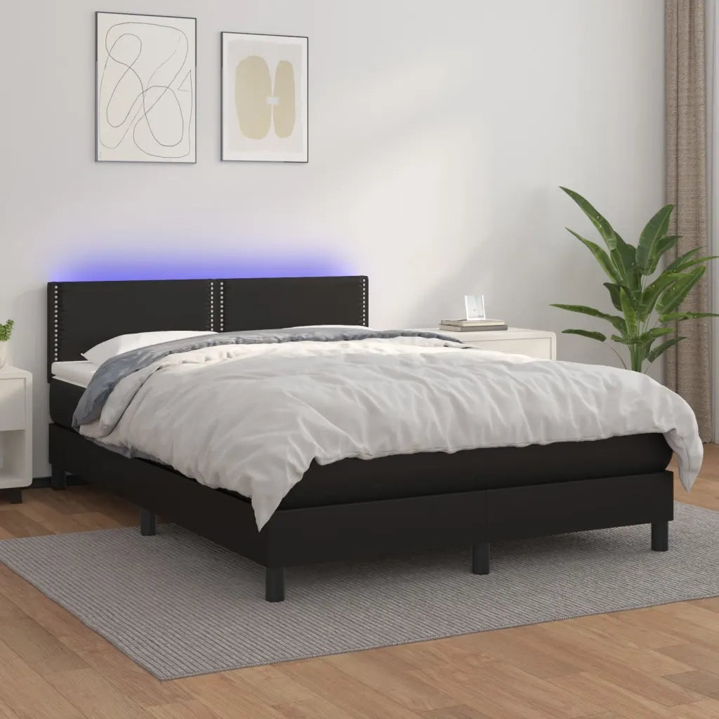 Giroletto a Molle con Materasso e LED Nero 140x200cm Similpellecod mxl 74879