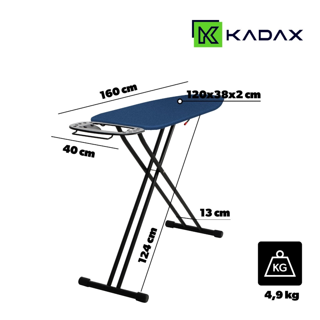 Asse da stiro pieghevole grande KADAX 120x38 cm, standard, con maniglia