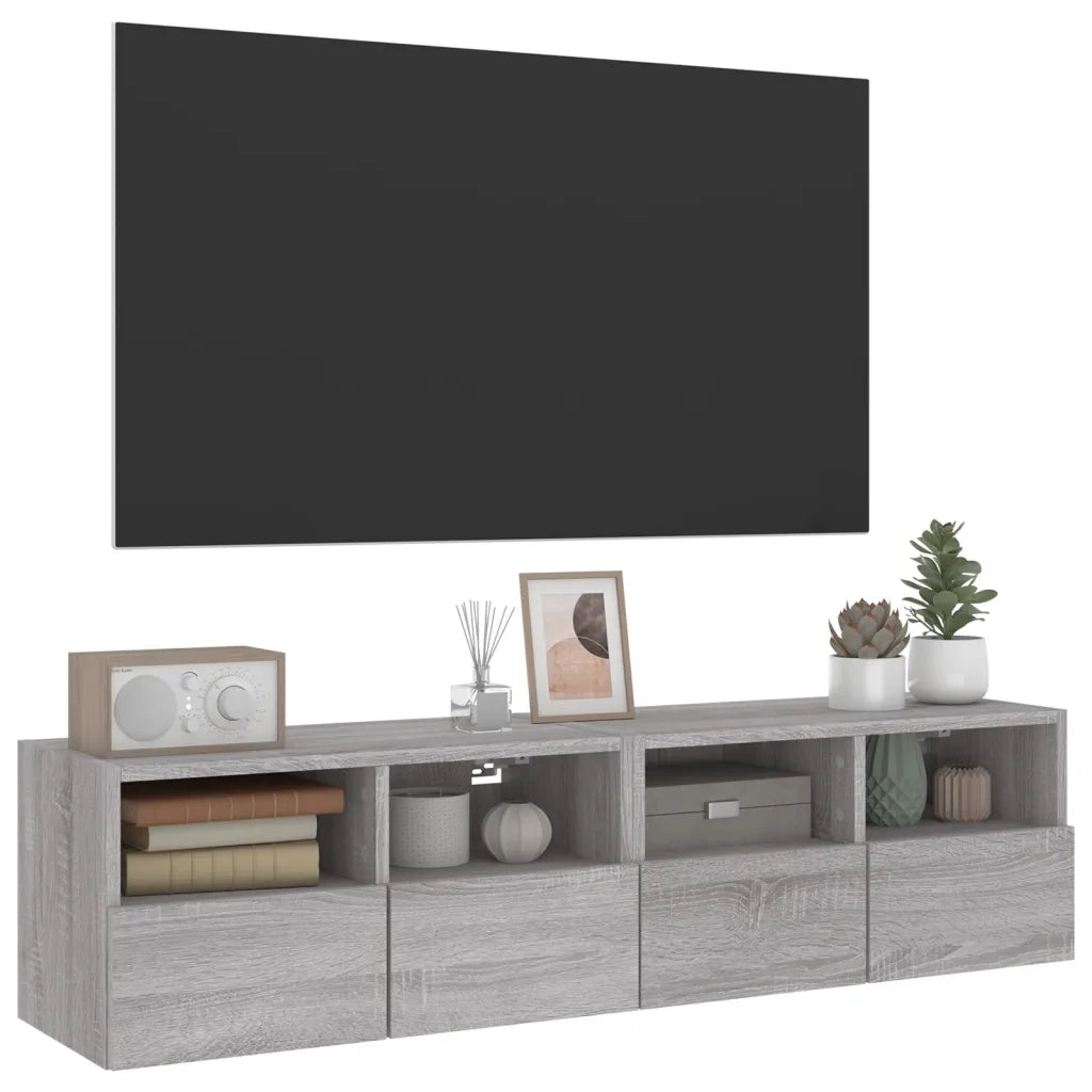 Mobili TV Muro 2pz-Set di 2 Credenza per TV sospesa Grigio Sonoma 60x30x30 cm Legno Multistrato