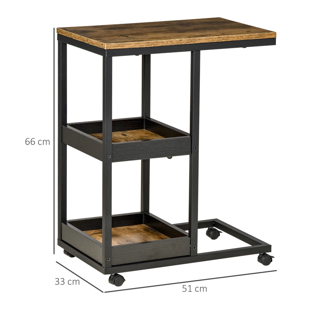 Tavolino da salotto con ruote e scaffali aperti ¨C zephmum ¨C marrone scuro 51x33x66cm