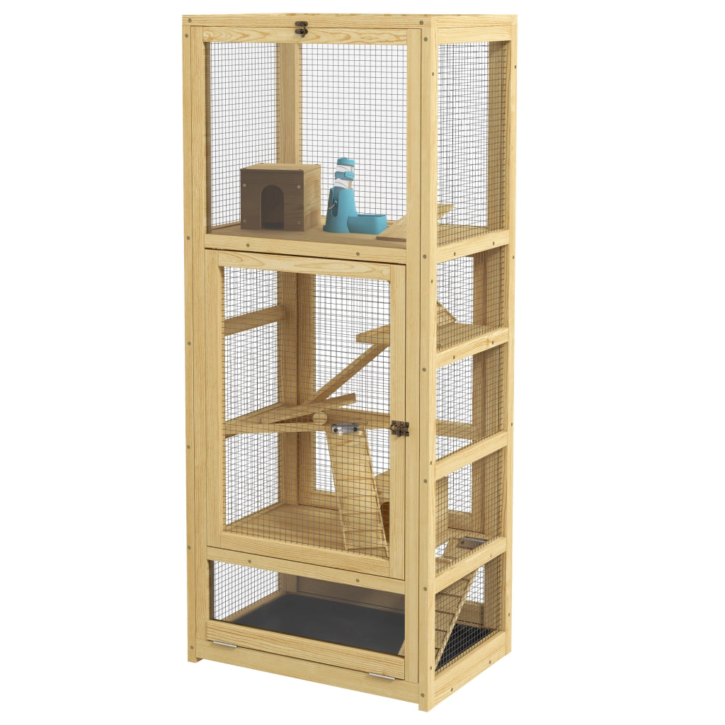 Gabbia per criceti e piccoli animali 5 piani con scala casetta altalena ¨C Minimal ¨C 54x38x131 cm naturale