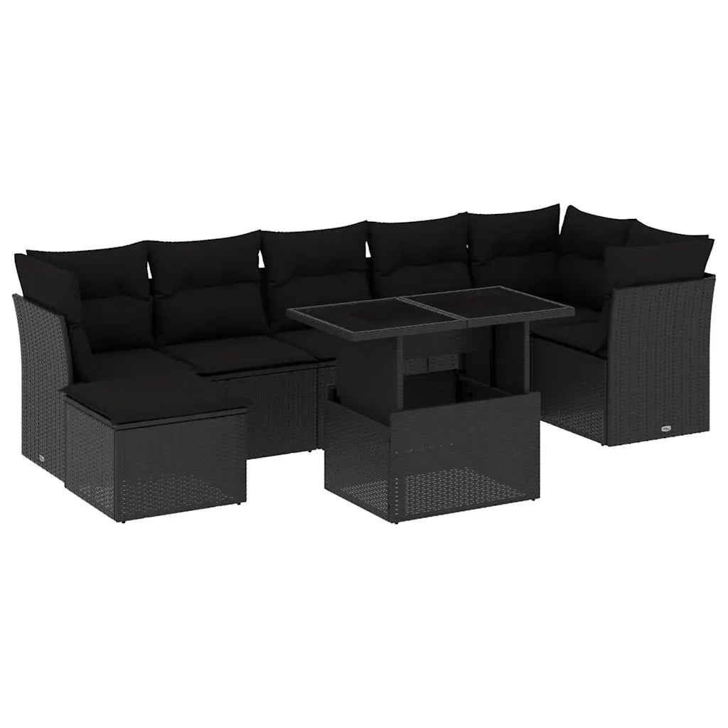 Set Divani da Giardino con Cuscini 8 pz Nero in Polyrattan 3266745