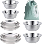 Set di piatti in acciaio inossidabile, contenitori, set di campeggio (8 pezzi) 5,5 pollici a 8,7 pollici per bambini, adulti, famiglie | Campeggio, escursione, spiaggia