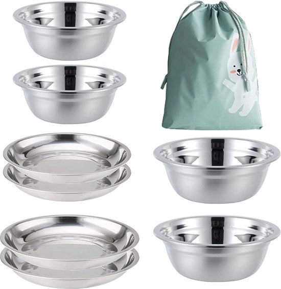 Set di piatti in acciaio inossidabile, contenitori, set di campeggio (8 pezzi) 5,5 pollici a 8,7 pollici per bambini, adulti, famiglie | Campeggio, escursione, spiaggia