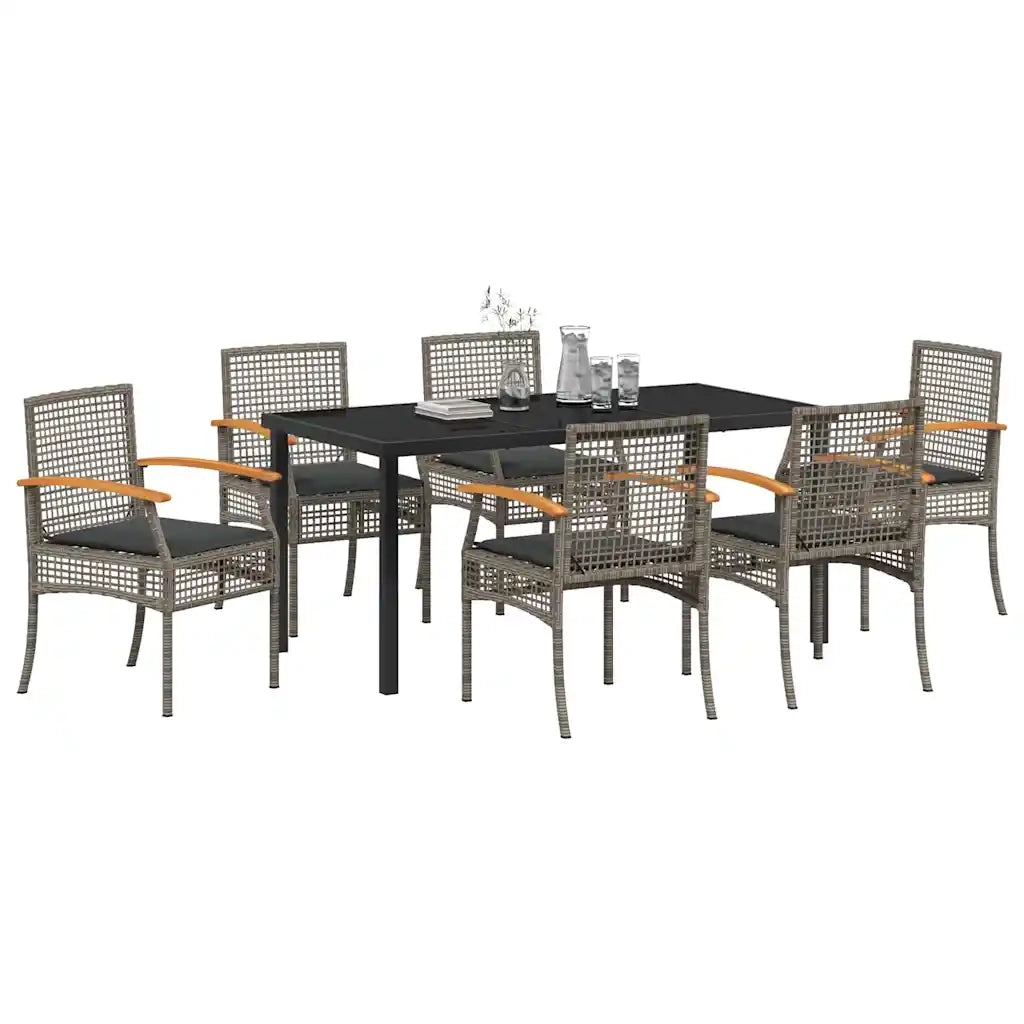 Set da Pranzo per Giardino 7 pcs Grigio e Nero Rattan 3380824