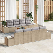 Set divano da giardino 9 pezzi con cuscini Beige Polirattan Acacia