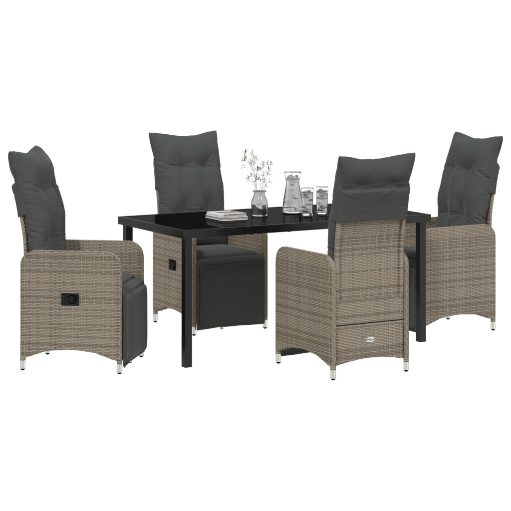 Set da Pranzo da Giardino 5 Pezzi con Cuscini Grigio Polyrattan