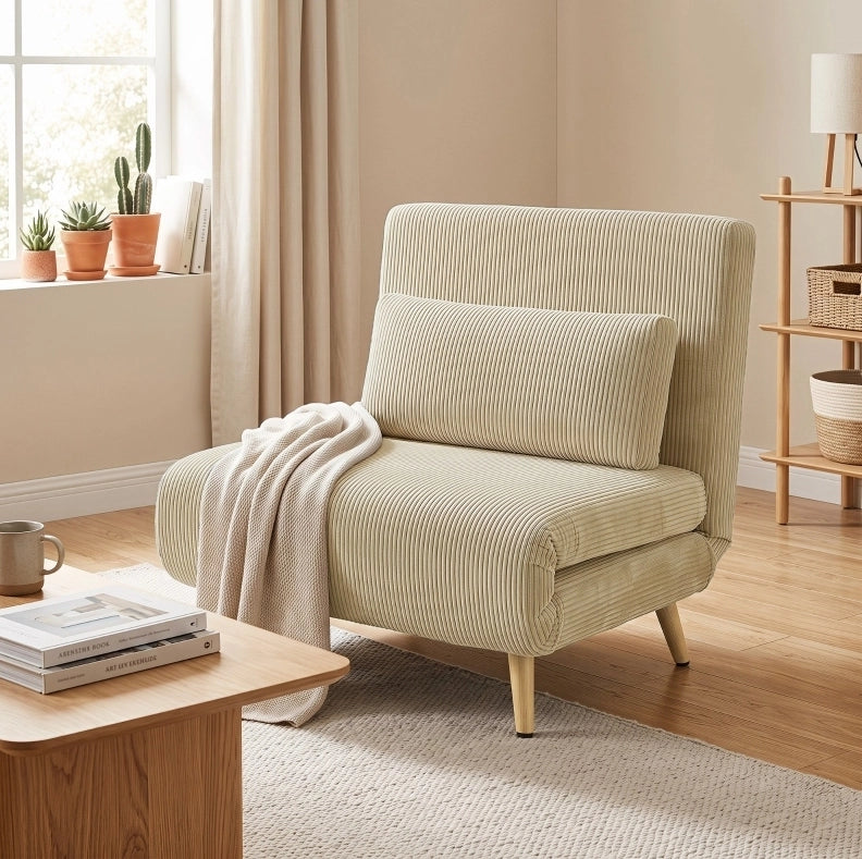 POLTRONA LETTO 3 in 1 90x190 cm in velluto a coste beige