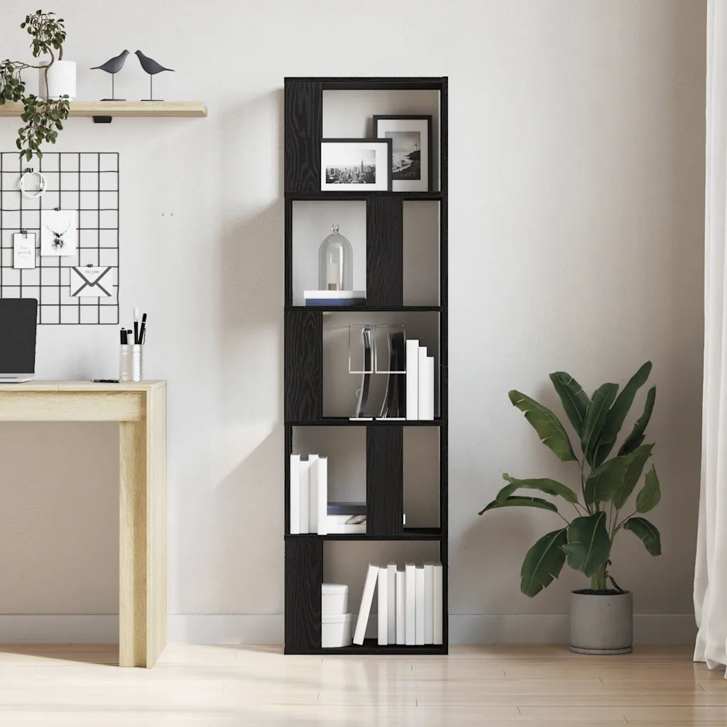 Libreria Divisorio-Scaffale per Libri-Mobile di Stoccaggio Rovere Nero 45x24x159 cm Legno Multistrato
