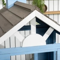 Casa per Bimbi 3-7 Anni con Staccionata, Portavasi, Porta e Finestre, in Legno di Abete, 151x112.5x142 cm, Blu