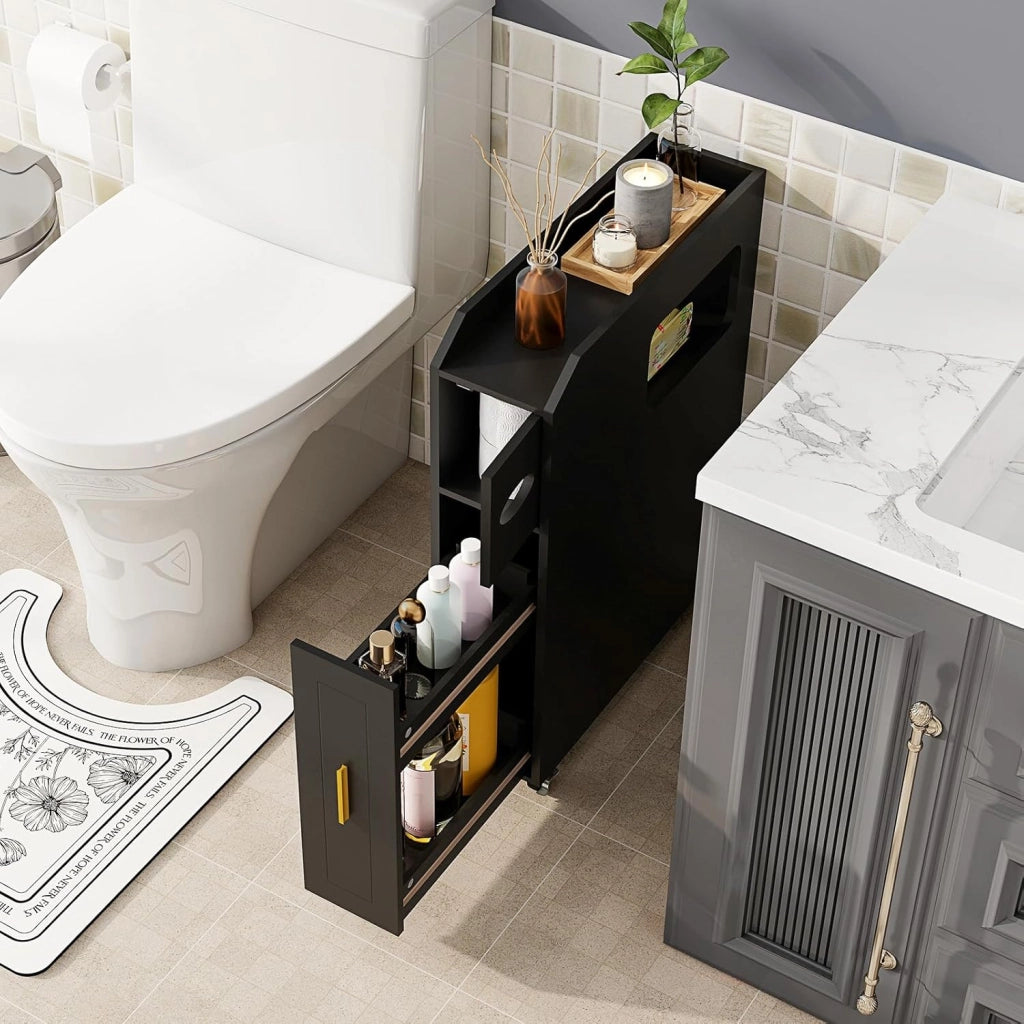 Scaffale per nicchia da 16 cm di larghezza, sottile armadietto da bagno su ruote, con cassetto, armadietto per nicchia per bagno e lavanderia, carrello salvaspazio 50 x 16 x 69 cm