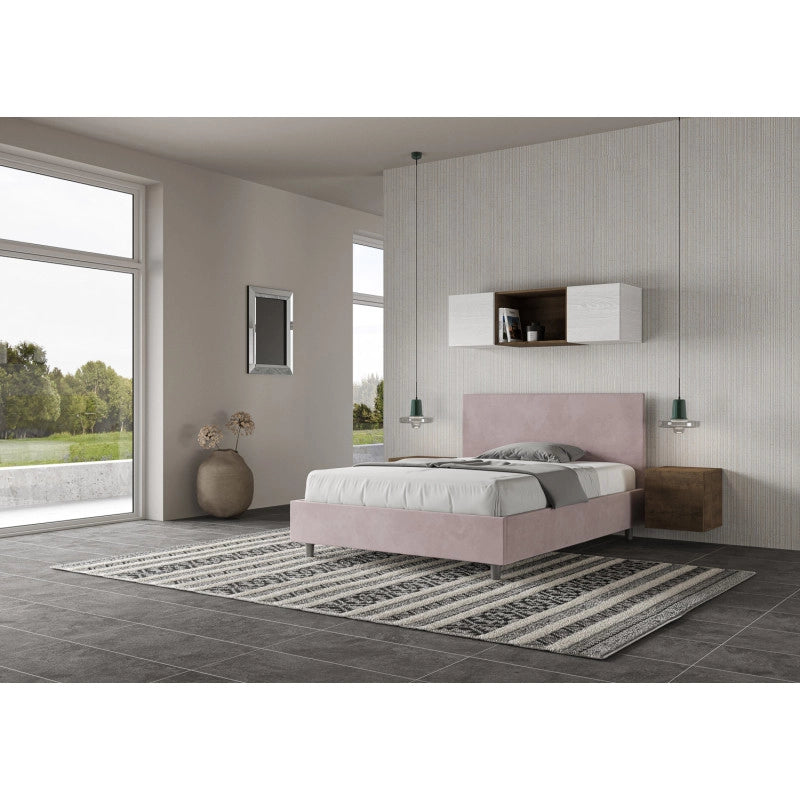 Letto imbottito Piazza e mezzo 130x210 cm Adele - Con rete,Glicine,Microfibra