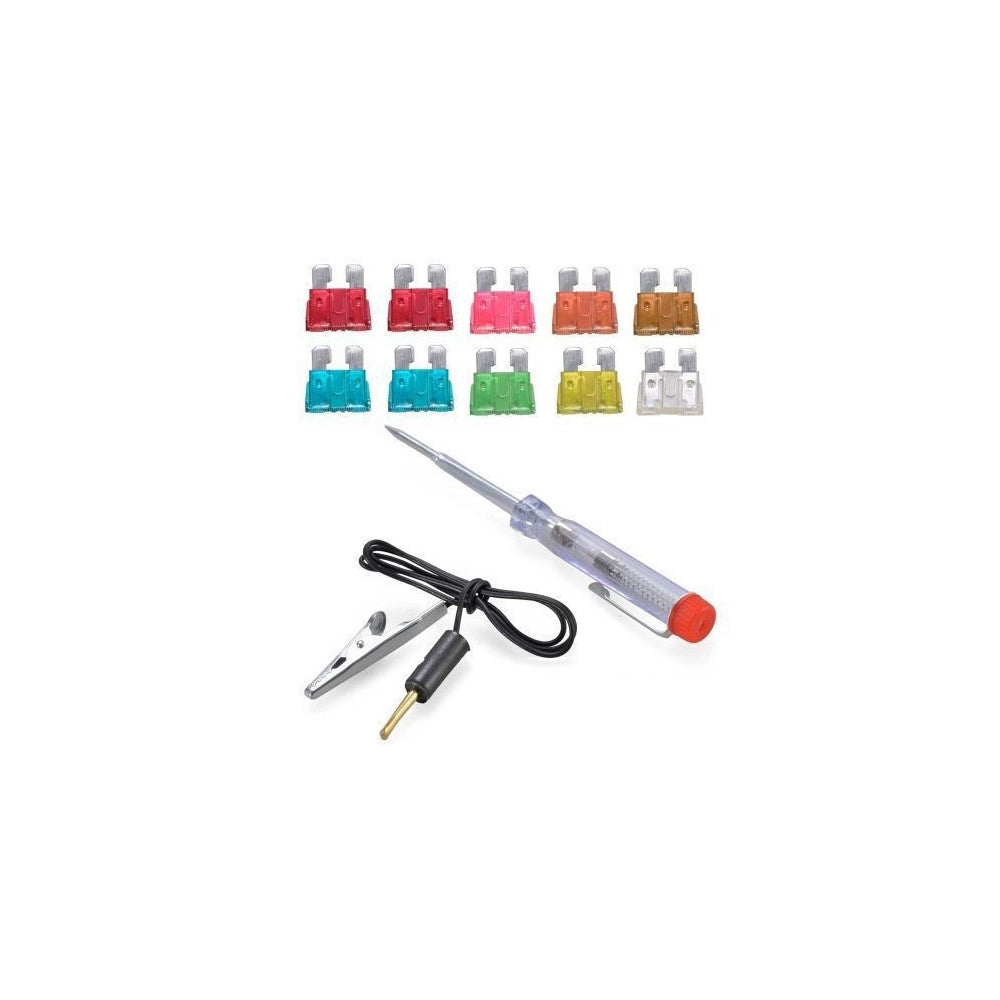 Trade Shop - Tester Cacciavite Cerca Fase 6v 12v 24v + 10 Fusibili Misti Per Auto -