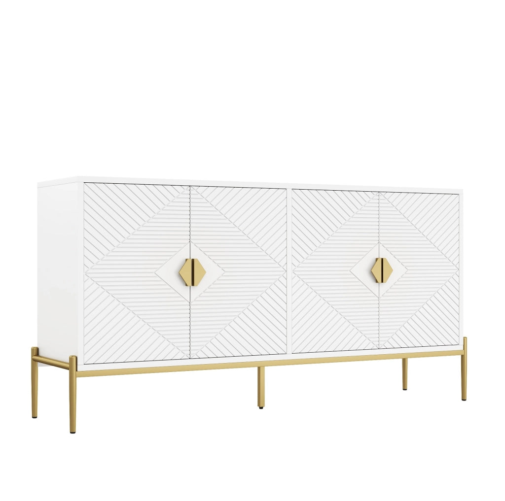 Sideboard bianco 4 ante geometriche 162x40x80 cm