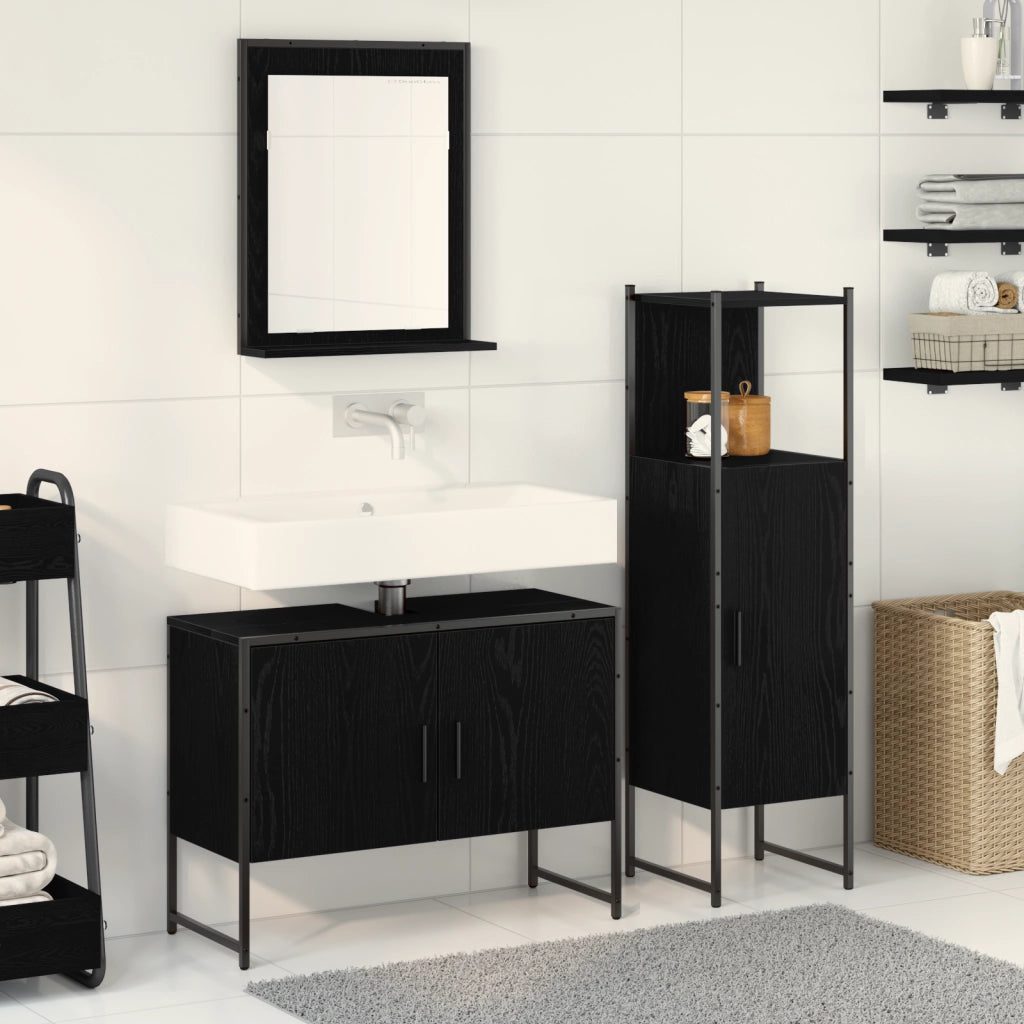 Set di mobili per bagno in 3 pezzi legno ingegnerizzato rovere nero