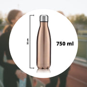 Trade Shop - Borraccia Sportiva 750 Ml Acciaio Inox Doppia Parete Per Sport Scuola Ufficio -