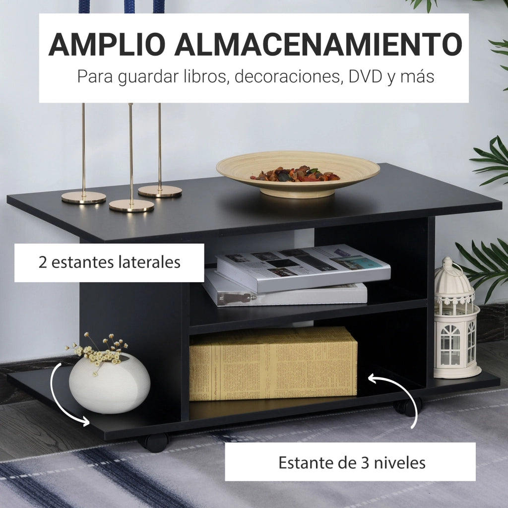 Mobile TV con Ruote e Ripiani ¨C Xylo ¨C Nero 80x40x40 cm
