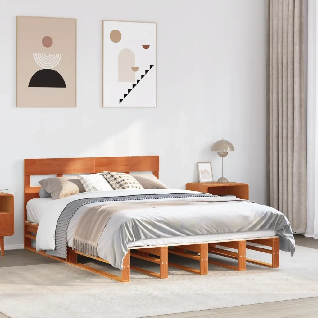 Giroletto senza Materasso-Struttura Letto Marrone Cera 140x200cm Massello Pino 430219
