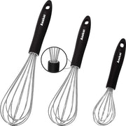 Set di tre gare in acciaio inossidabile, set di protezione per padelle, filo spesso e maniglie robuste, gara per cucinare, bollire, mescolare, gara, battere e mescolare (3 misure)