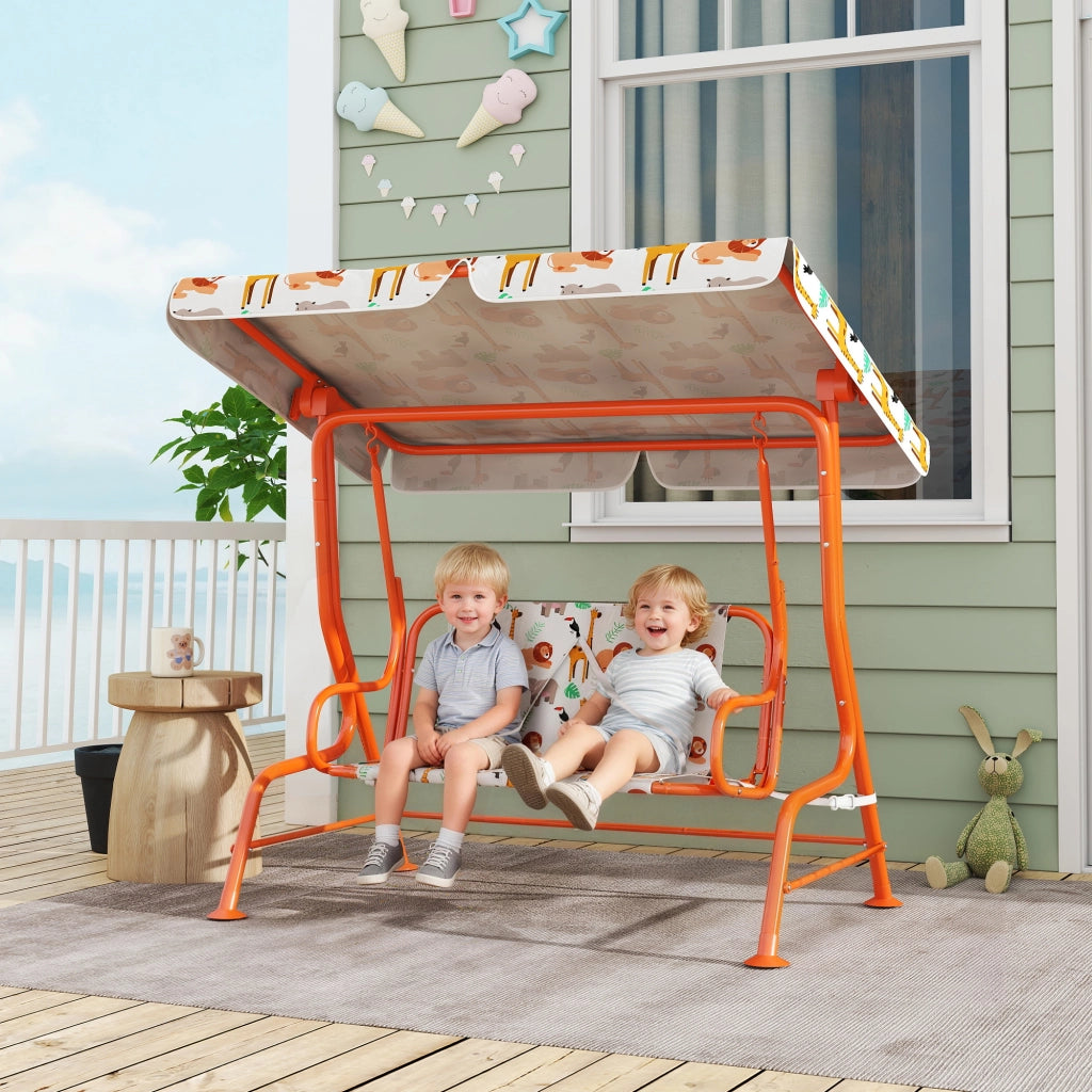 Dondolo per Bambini Altalena da Giardino 2 Posti 112x75x120cm Arancione