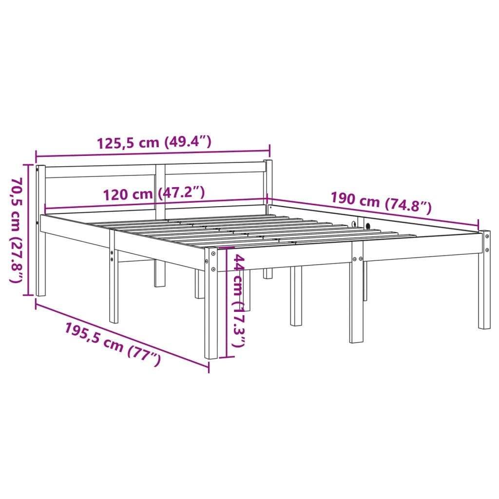 Letto matrimoniale | Letto per adulti | Letto per Anziani Marrone Cera 120x190cm Legno Massello di Pino