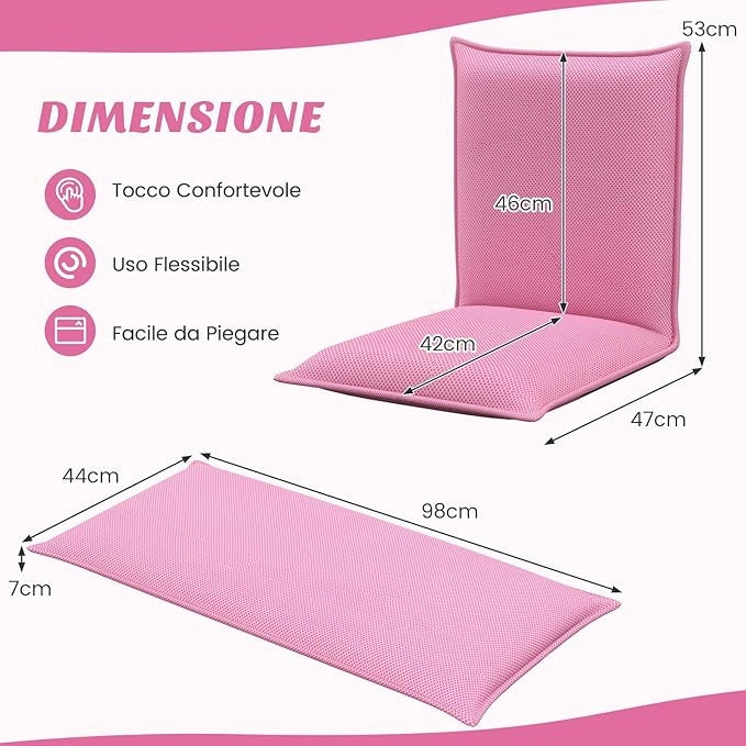 Sedia da Pavimento Poltrona da Terra, Sedia Reclinabile Imbottita, per Salotto Camera da Letto e Studio (Rosa)