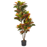 Pianta artificiale in vaso Verde e nero Materiale sintetico 140 cm Accessorio decorativo per interni Croton
