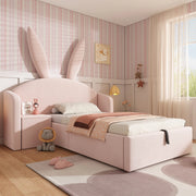 Letto imbottito rosa 90x200 cm con contenitore e comodino