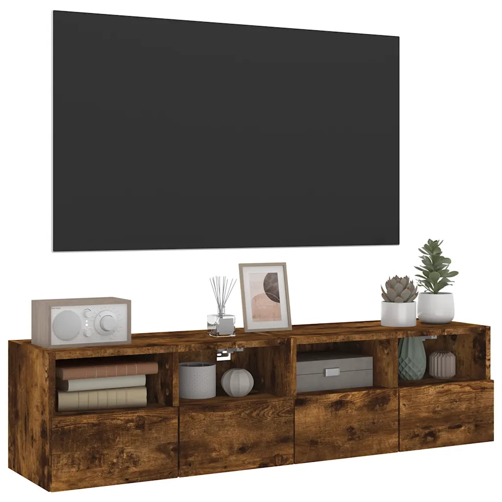 Mobili TV a Muro 2 pz Rovere Fumo 60x30x30 cm Legno Multistrato 836863